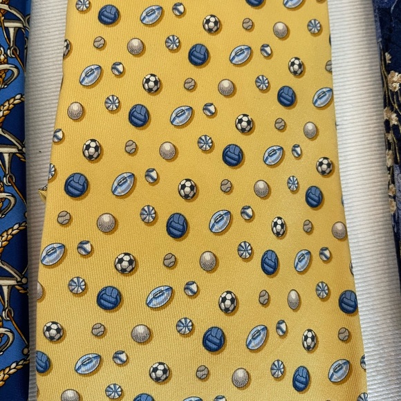 Men’s Vintage Silk Ties Celine Ferragamo Yellow and Blue - Picture 5 of 9